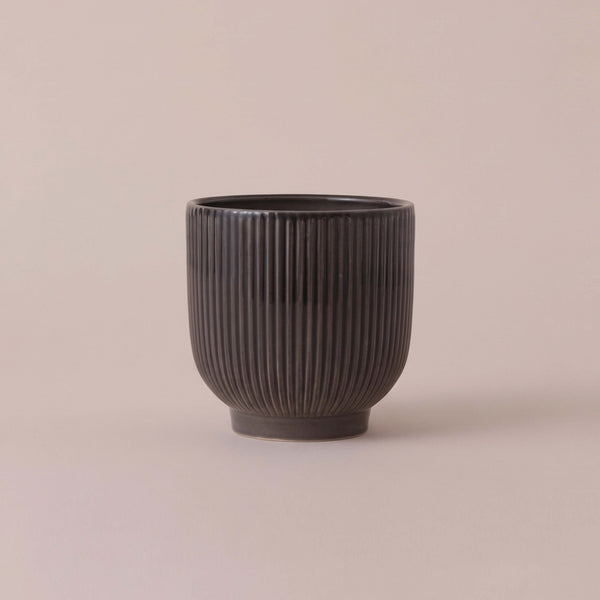 Grey Ribbed Ceramic Pot (13cm)