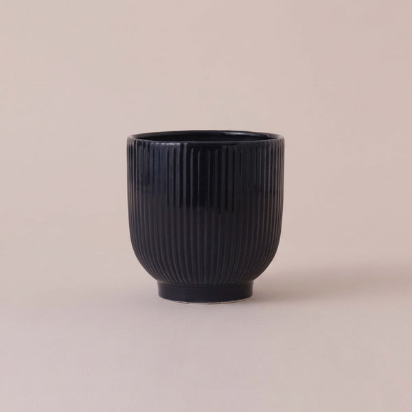 Navy Ribbed Ceramic Pot (13cm)