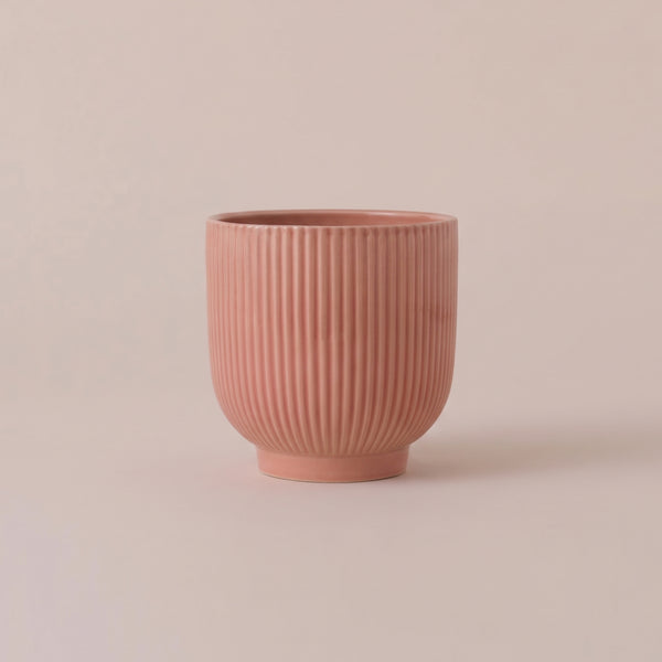 Pink Ribbed Ceramic Pot (13cm)