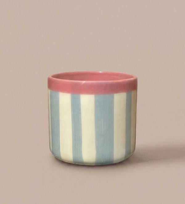 Cream & Blue Striped Ceramic Pot (14cm)