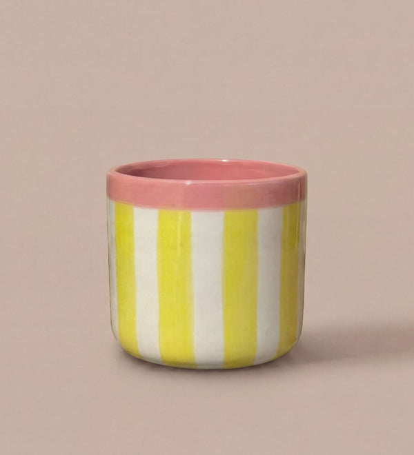 Cream & Yellow Striped Ceramic Pot (14cm)