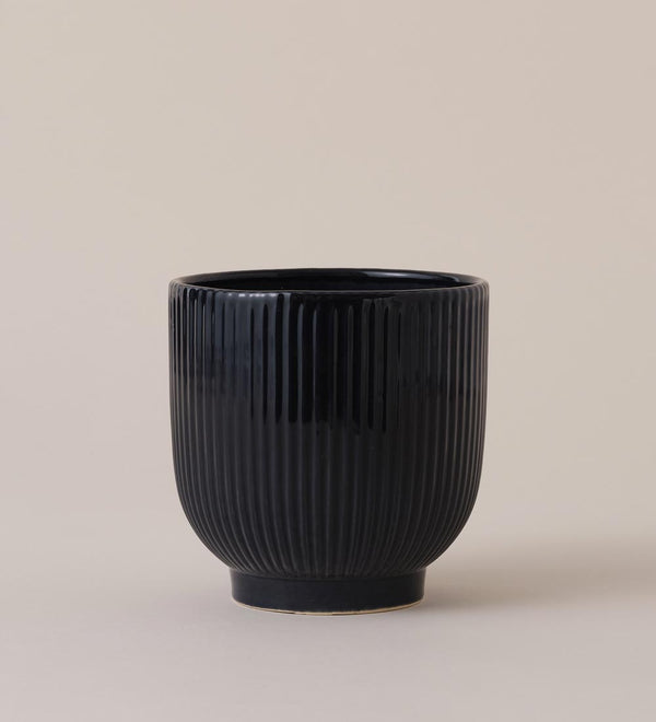Navy Ribbed Ceramic Pot (13cm)