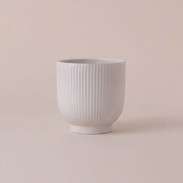 White Ribbed Ceramic Pot (13cm)