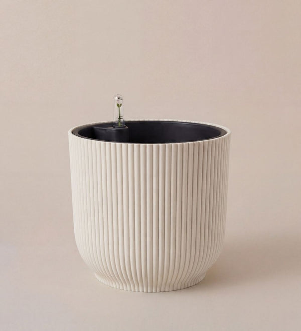 Linen White Pot with Self-Watering Insert (14cm)