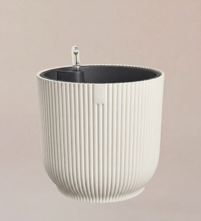 Linen White Pot with Self-Watering Insert (22cm)