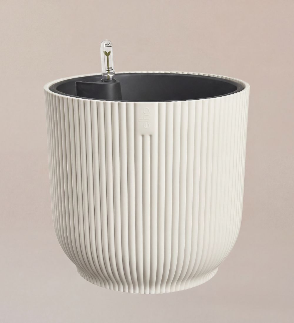 Linen White Pot with Self-Watering Insert (25cm)