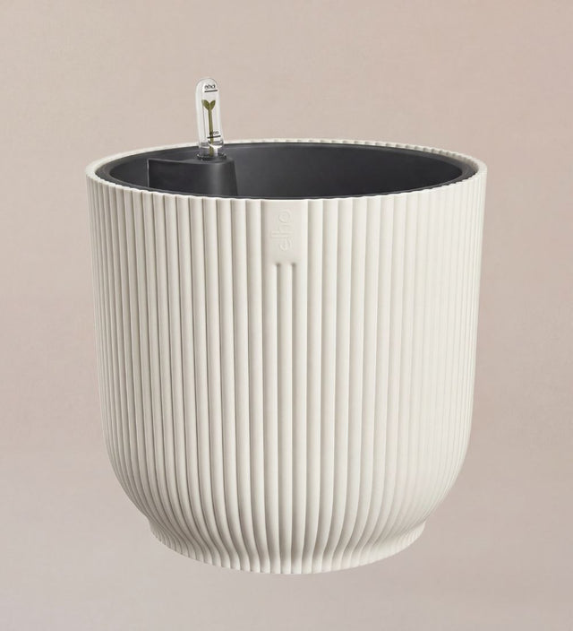 Linen White Pot with Self-Watering Insert (25cm)