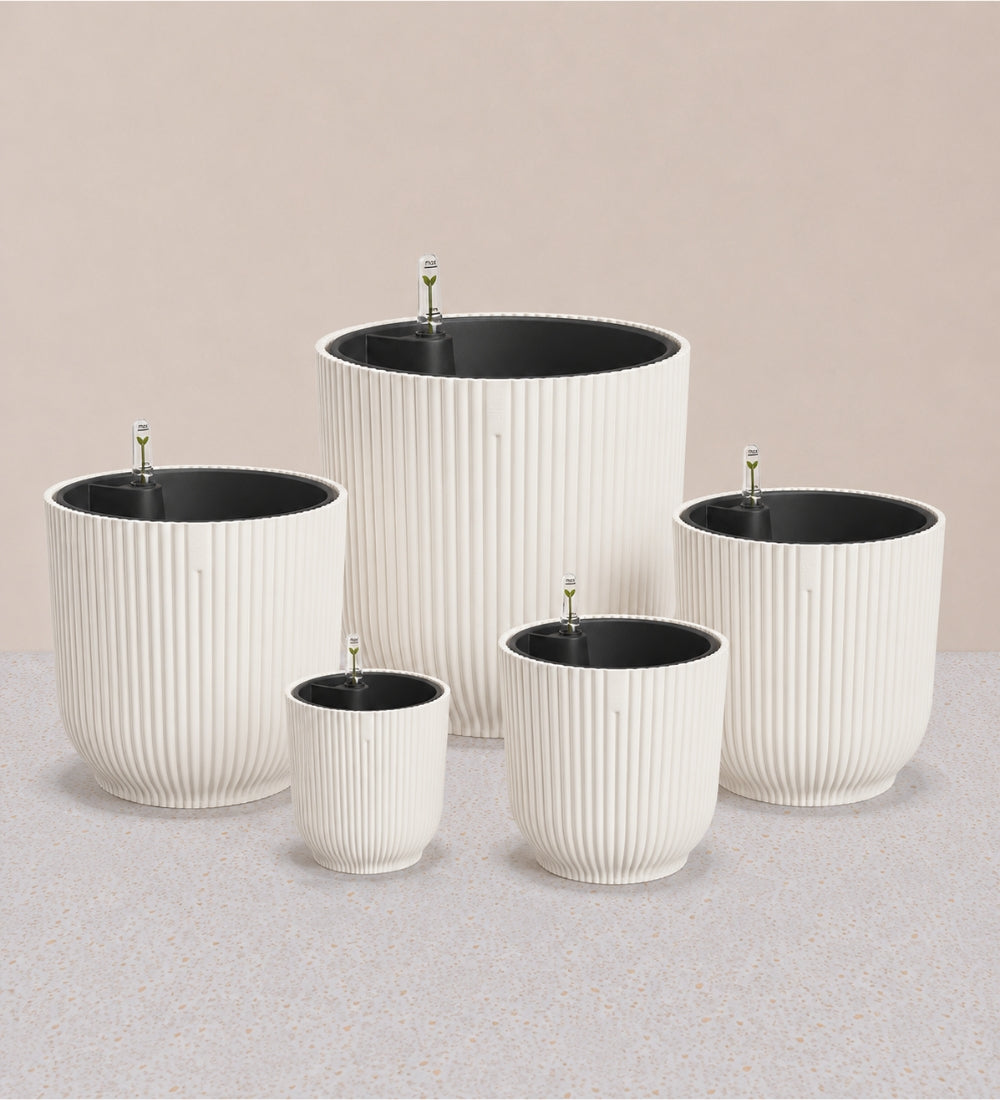 Linen White Pot with Self-watering Insert