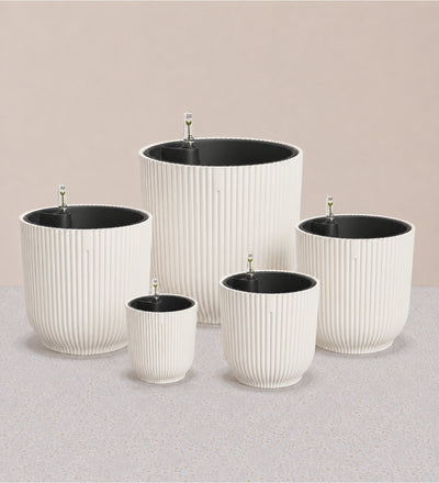 Linen White Pot with Self-watering Insert