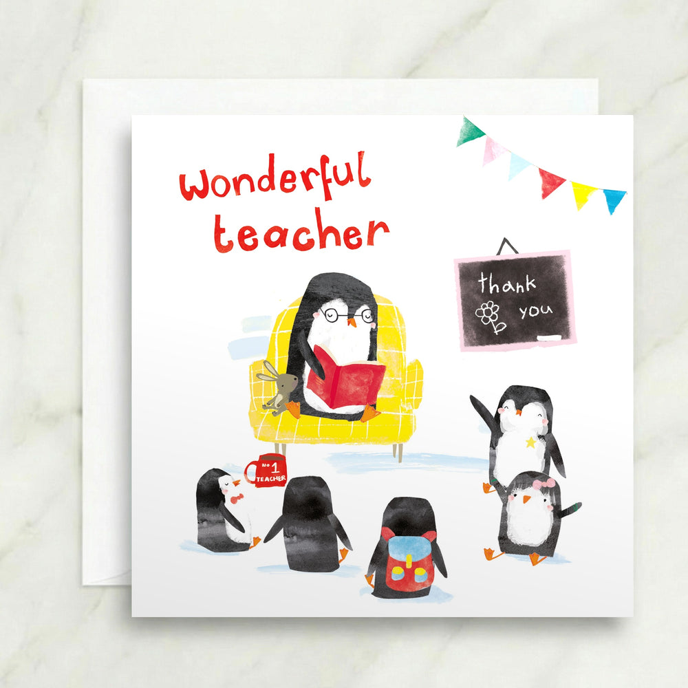 Wonderful Teacher Penguin Card