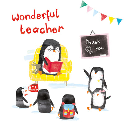 Wonderful Teacher Penguin Card