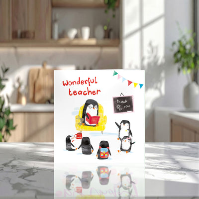 Wonderful Teacher Penguin Card