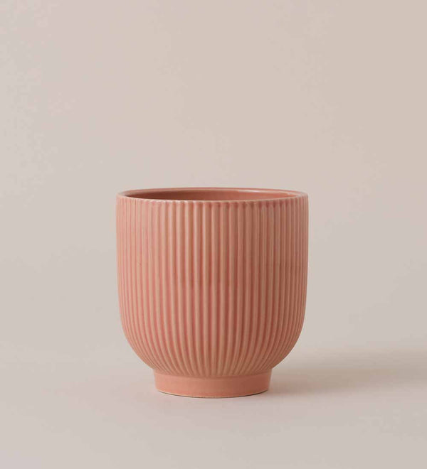 Pink Ribbed Ceramic Pot (13cm)