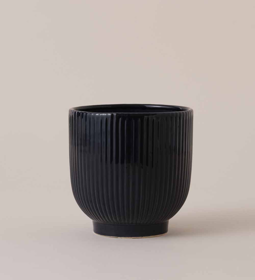Navy Ribbed Ceramic Pot (13cm)
