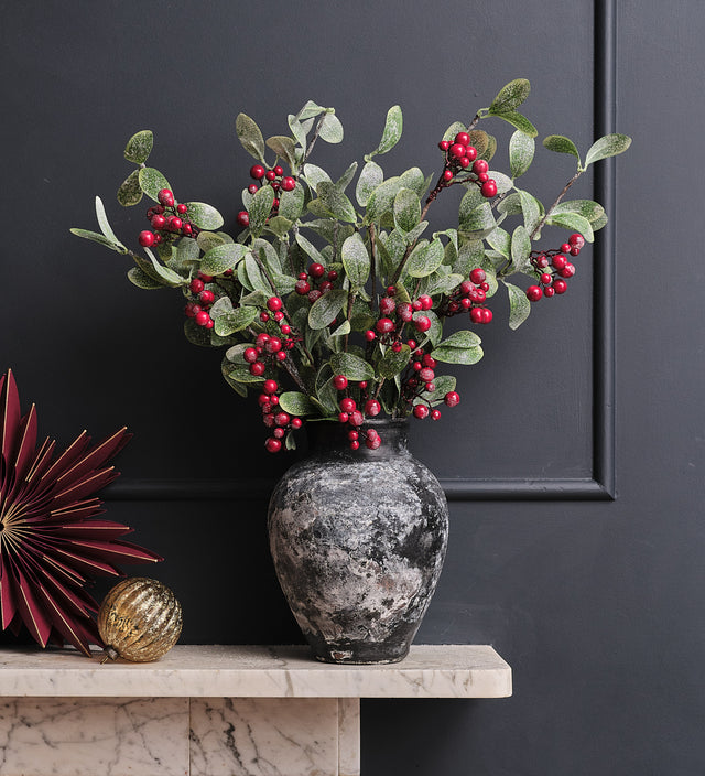 Artificial Red Berry & Eucalyptus Bunch
