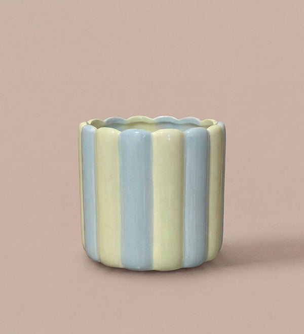 Blue & Green Scallop Striped Ceramic Pot (14cm)