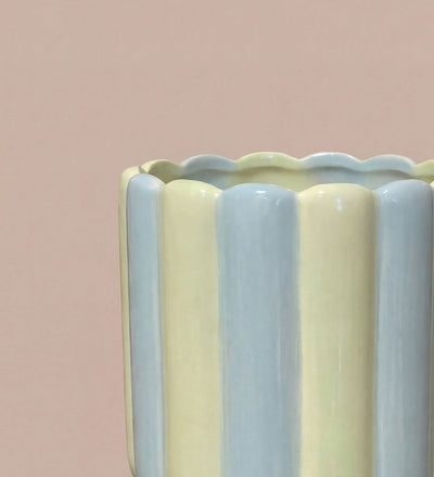 Blue & Green Scallop Striped Ceramic Pot (14cm)