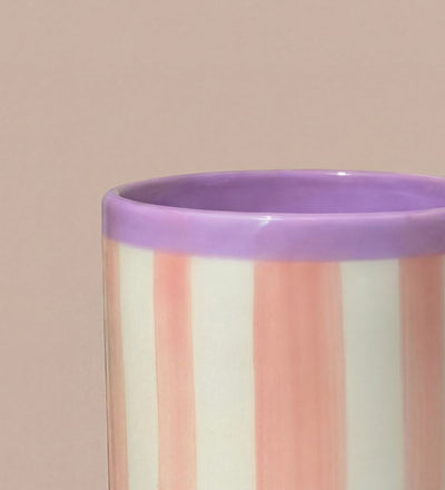 Cream & Pink Striped Ceramic Pot (14cm)