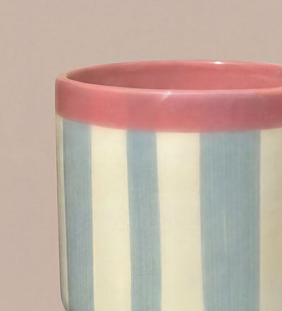 Cream & Blue Striped Ceramic Pot (14cm)