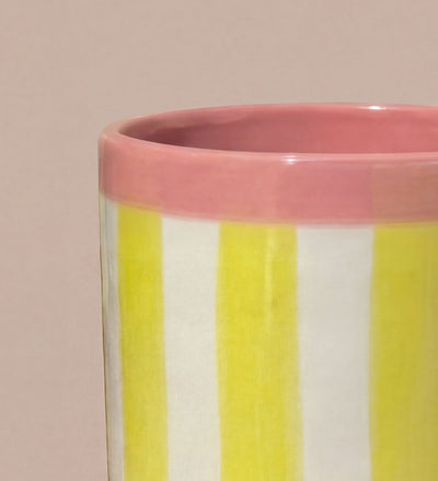 Cream & Yellow Striped Ceramic Pot (14cm)