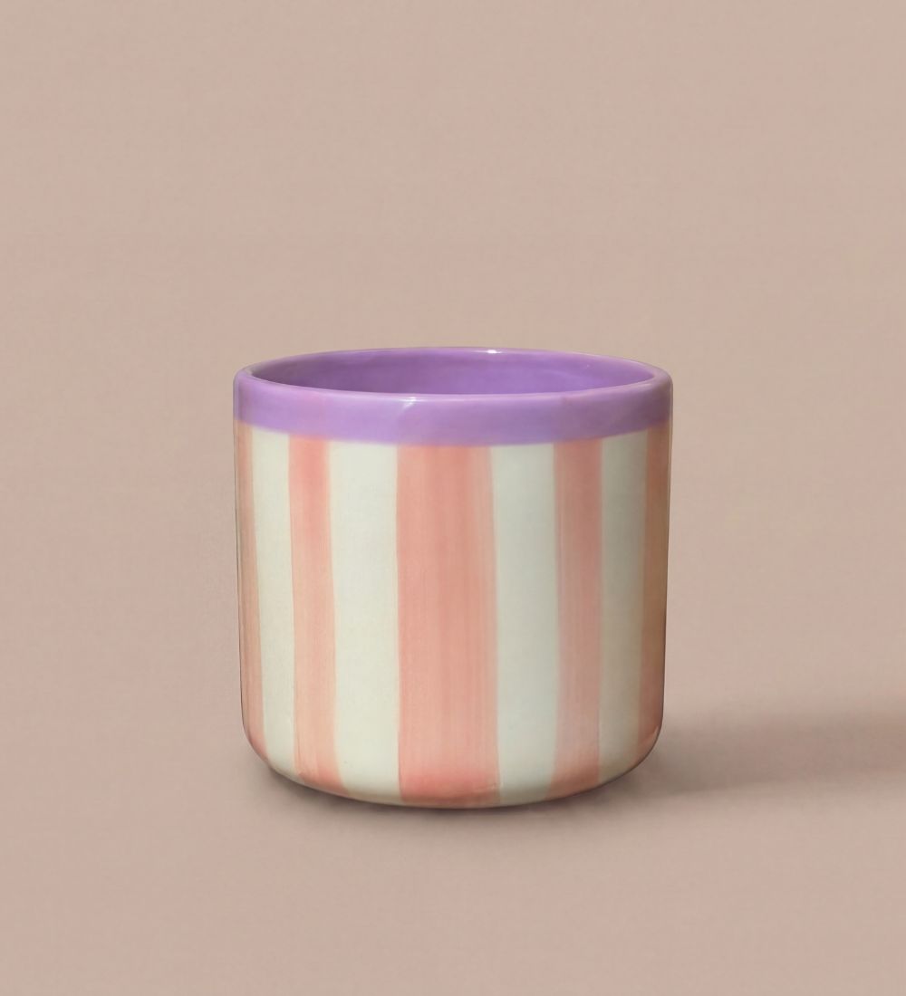 Cream & Pink Striped Ceramic Pot (14cm)
