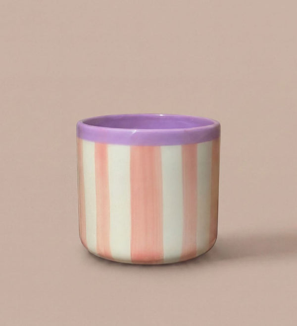 Cream & Coral Striped Ceramic Pot (14cm)