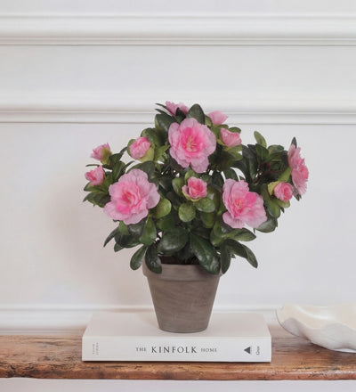 Artificial Azalea & Grey Pot