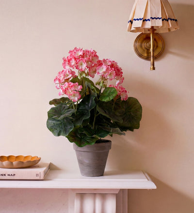 Artificial Geranium & Grey Pot
