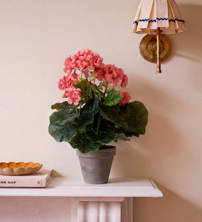 Artificial Geranium & Grey Pot