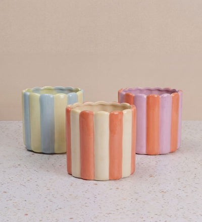Striped Scallop Ceramic Pot
