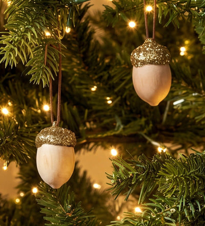 Sparkling Wood & Gold Acorns