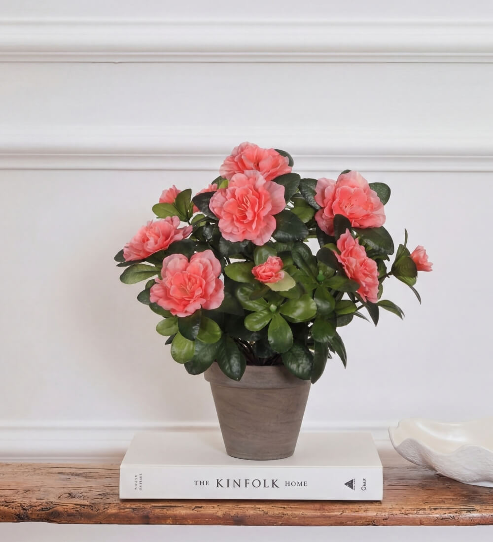 Artificial Azalea & Grey Pot