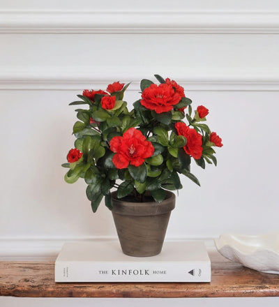Artificial Azalea & Grey Pot