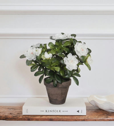Artificial Azalea & Grey Pot