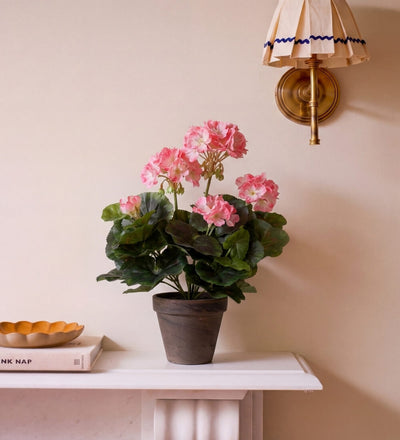 Artificial Geranium & Grey Pot