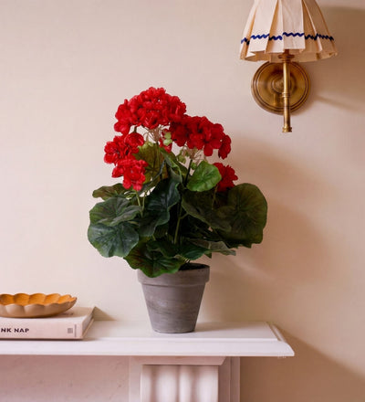 Artificial Geranium & Grey Pot