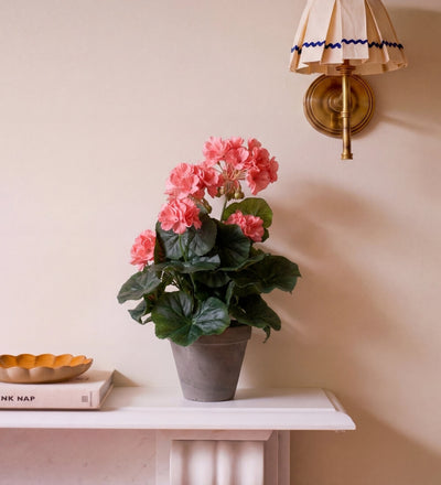 Artificial Geranium & Grey Pot