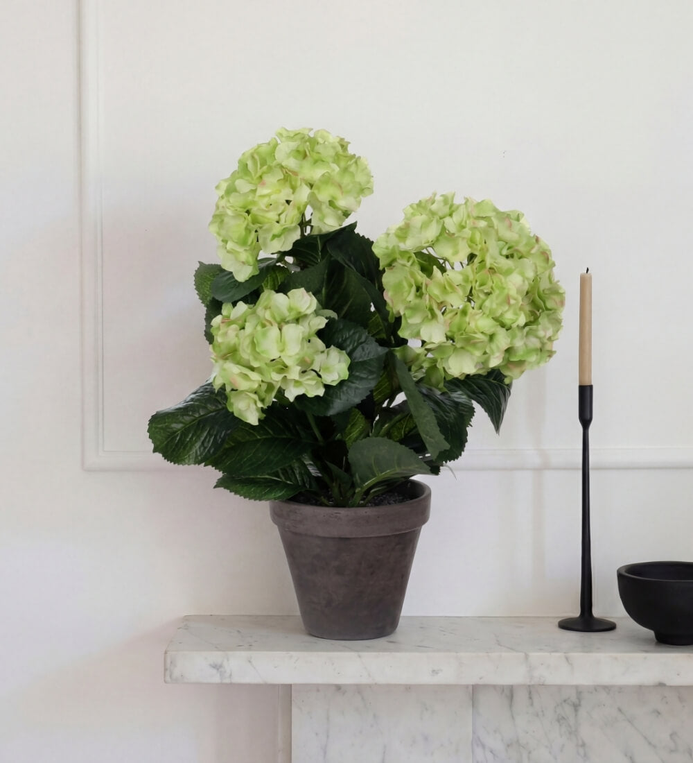 Artificial Hydrangea & Grey Pot