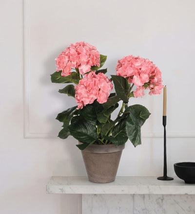 Artificial Hydrangea & Grey Pot