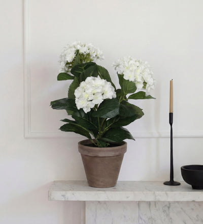 Artificial Hydrangea & Grey Pot