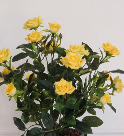 Artificial Rosebush & Grey Pot