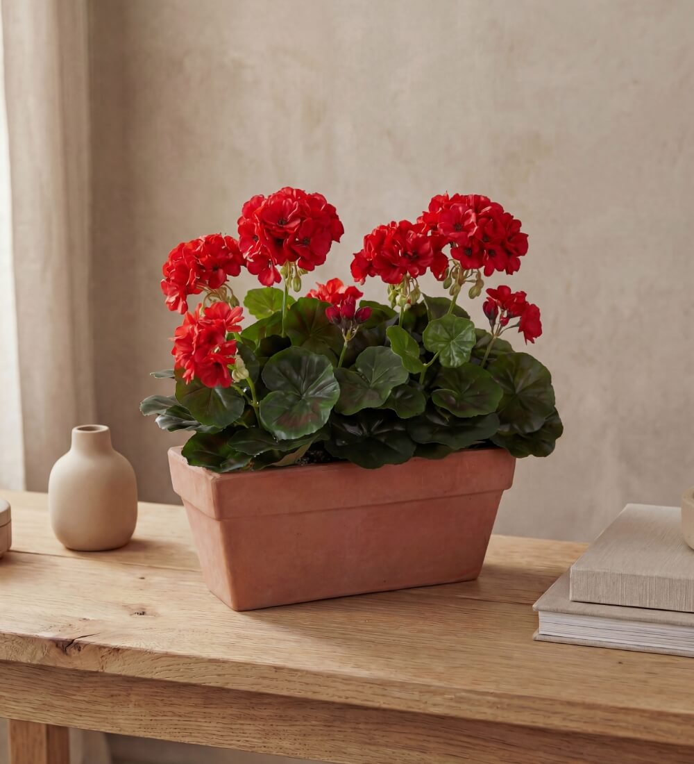 Artificial Geranium & Balcony Pot