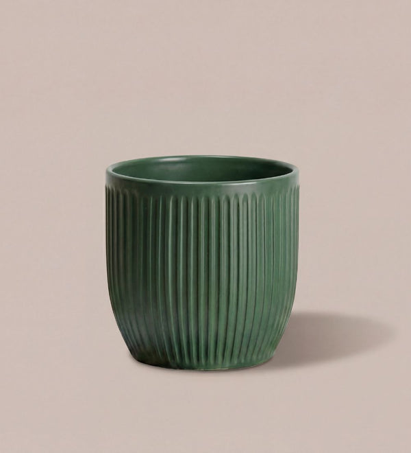 Green Ribbed Ceramic Pot (13cm)