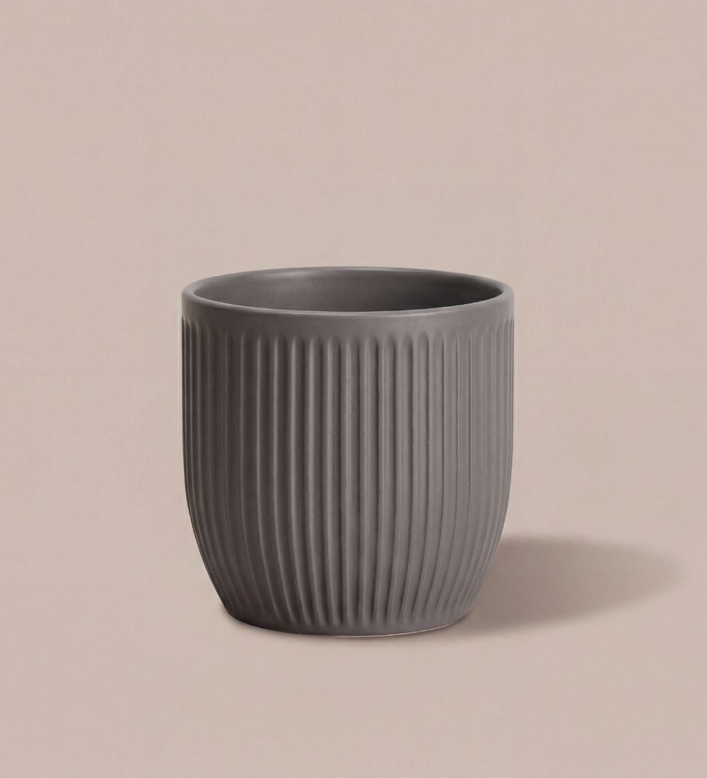 Grey Matt Ribbed Ceramic Pot (13cm)