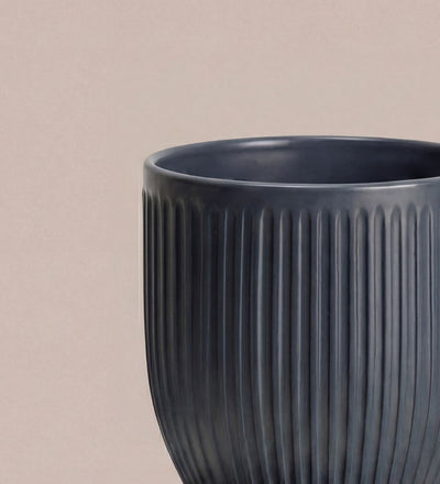 Navy Matt Ribbed Ceramic Pot (13cm)