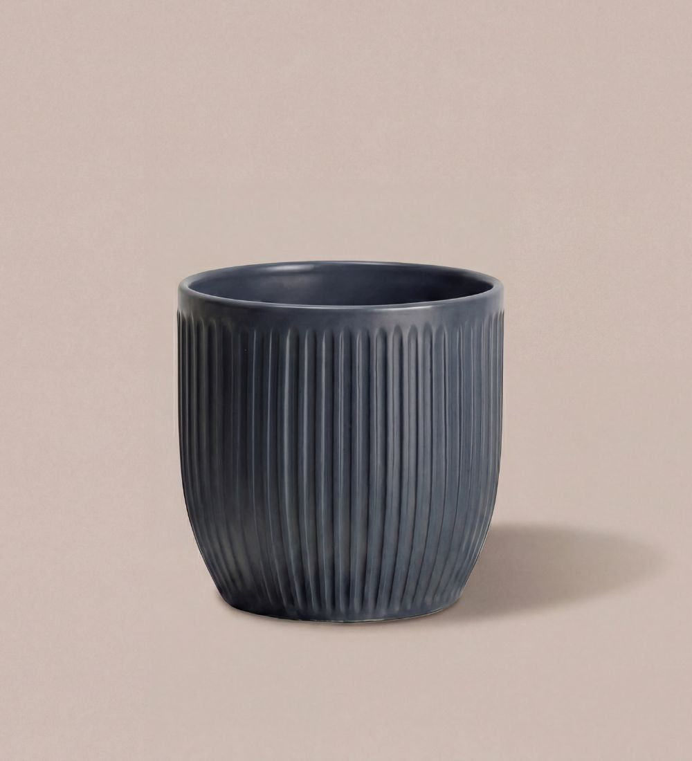 Navy Matt Ribbed Ceramic Pot (13cm)