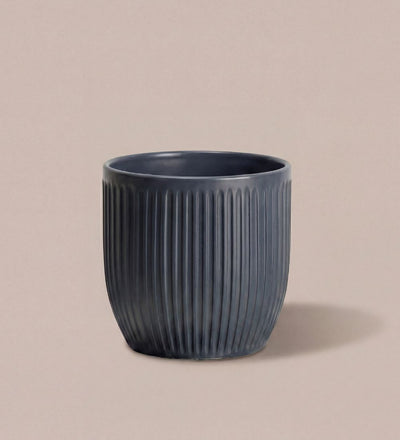 Navy Matt Ribbed Ceramic Pot (13cm)