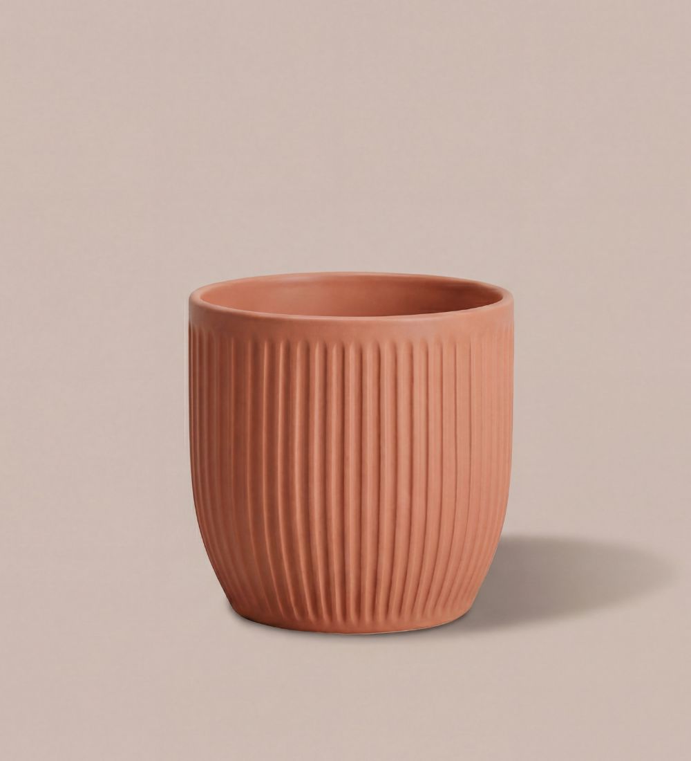 Pink Matt Ribbed Ceramic Pot (13cm)