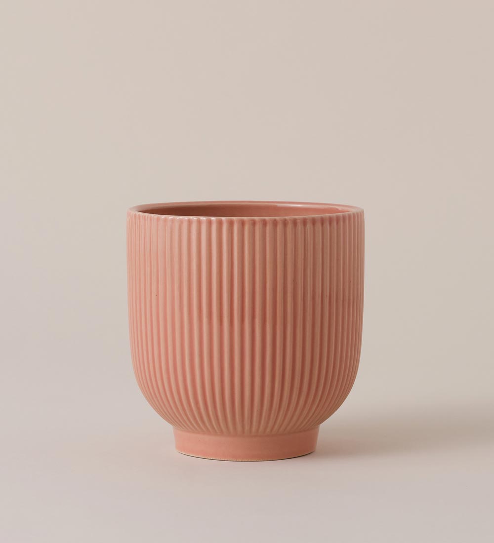 Pink Ribbed Ceramic Pot (13cm)