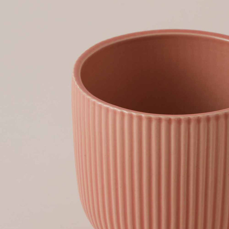 Pink Ribbed Ceramic Pot (13cm)